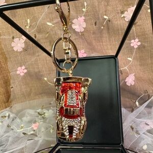 Red Race car with rhinestones and goldtone